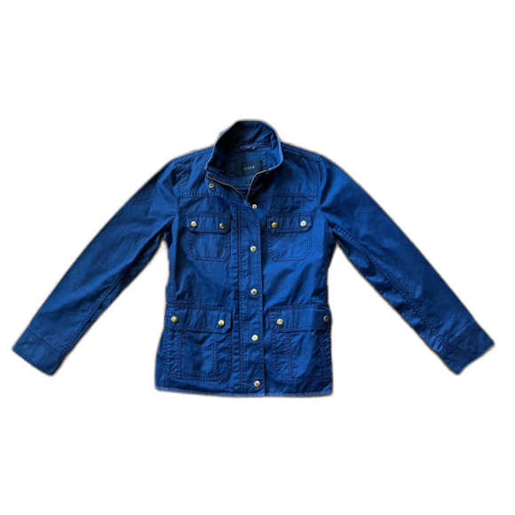 J. CREW Blue Military Utility Cargo Zip Up Shirt Field Jacket Women's Size Small - Picture 2 of 10